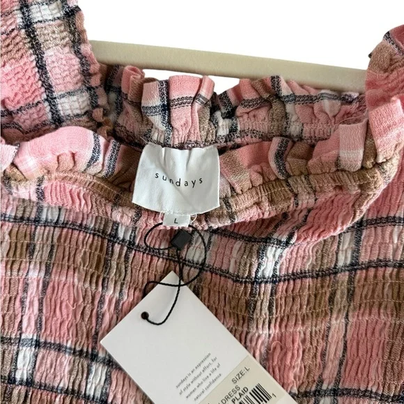 sundays Pink Plaid Smocked Maxi Dress with Ruffle Hem New with tags - Picture 7 of 11